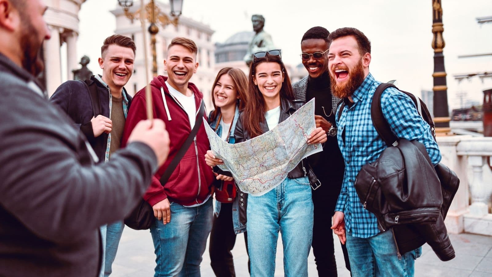 a group of travlers doing a walking tour in Buenos Aires